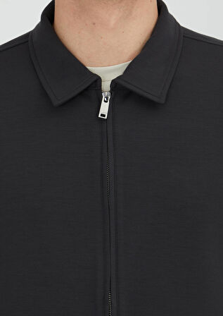 Antrasit Polo Yaka Düz Sweatshırt