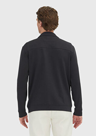 Antrasit Polo Yaka Düz Sweatshırt