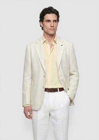Bej Desenli Shirt Shoulder Slim Fit Pamuk Karışımlı Ceket