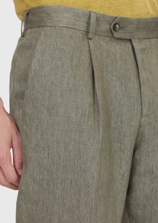 Haki Dokuma Regular Fit Casual %100 Keten Pantolon