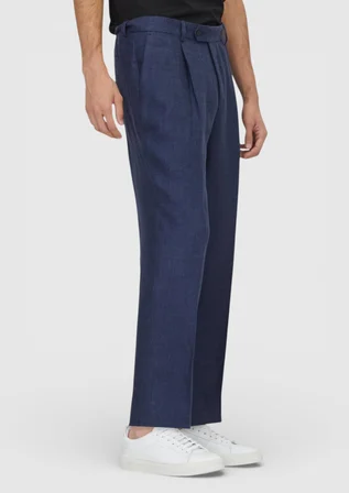 Açık Lacivert Dokuma Comfort Fit Casual %100 Keten Pantolon