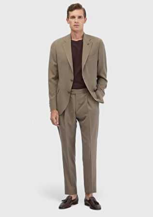 Açık Kahve Düz Zeroweight Slim Fit Takım Elbise