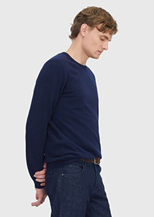 Lacivert Bisiklet Yaka Düz Örgü %100 Kaşmir Triko Kazak
