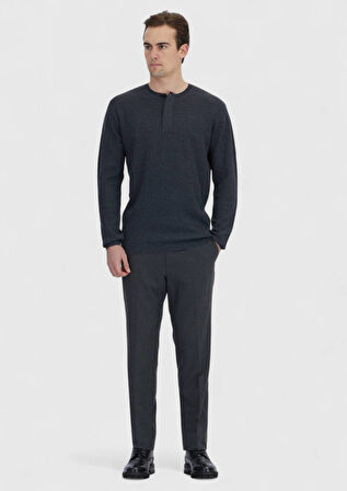 Antrasit Bisiklet Yaka Fitilli Yün Karışımlı Triko Kazak