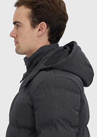Antrasit Regular Fit Kapüşonlu Casual Dokuma Mont