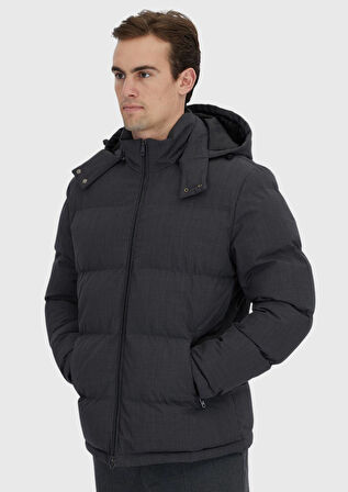 Antrasit Regular Fit Kapüşonlu Casual Dokuma Mont