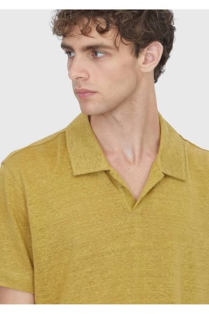 Yağ Yeşili Düz %100 Keten T-Shirt