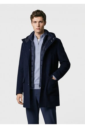 Lacivert Regular Fit Kapüşonlu Casual Dokuma Kaban