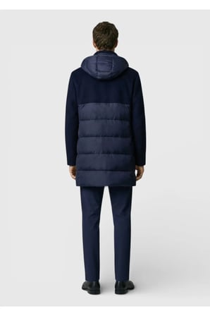 Lacivert Regular Fit Kapüşonlu Casual Dokuma Kaban