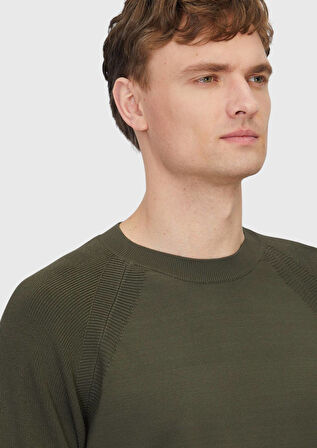 Haki Bisiklet Yaka Jakarlı Triko Kazak