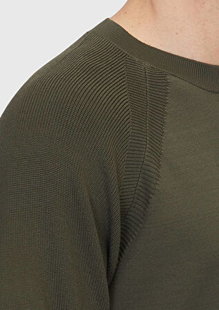 Haki Bisiklet Yaka Jakarlı Triko Kazak