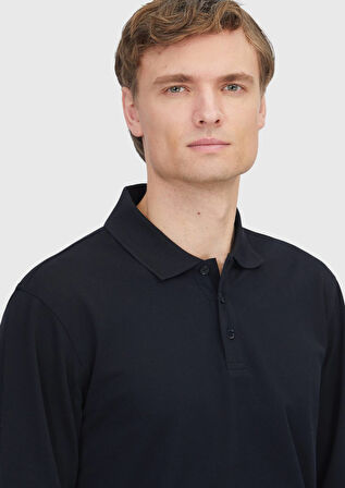 Siyah Düz Polo Yaka %100 Pamuk T-Shirt