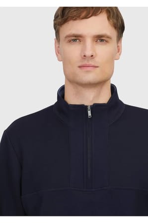 Lacivert Dik Yaka Düz Sweatshırt
