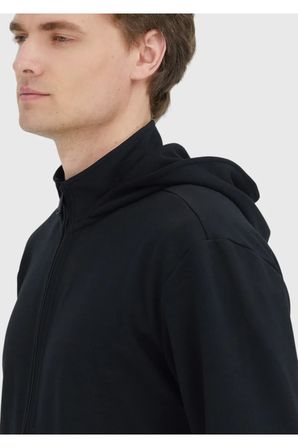 Siyah Kapüşonlu Düz Sweatshırt