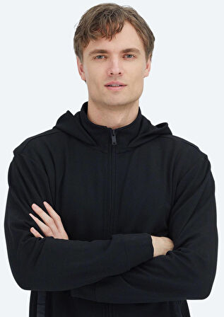 Siyah Kapüşonlu Düz Sweatshırt