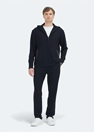 Siyah Kapüşonlu Düz Sweatshırt