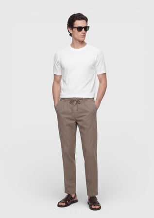 Haki Düz Dokuma Jogging Fit Casual Keten Karışımlı Pantolon