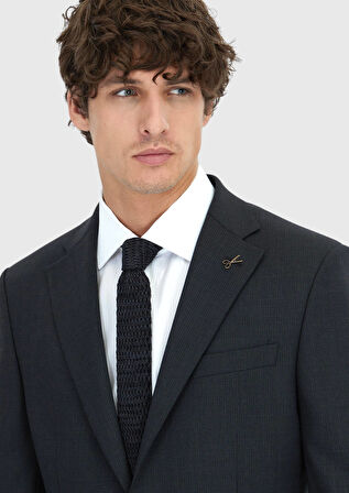 Antrasit Çizgili Modern Fit Yün Karışımlı Takım Elbise