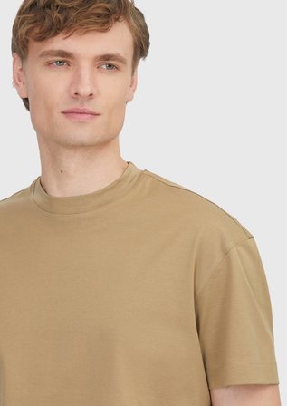 Zeytin Yeşili Düz Bisiklet Yaka %100 Pamuk T-Shirt