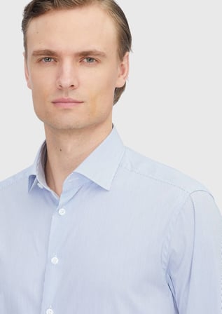 Lacivert Çizgili Regular Fit Dokuma Klasik Pamuk Karışımlı Gömlek