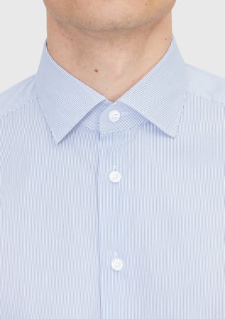 Lacivert Çizgili Regular Fit Dokuma Klasik Pamuk Karışımlı Gömlek