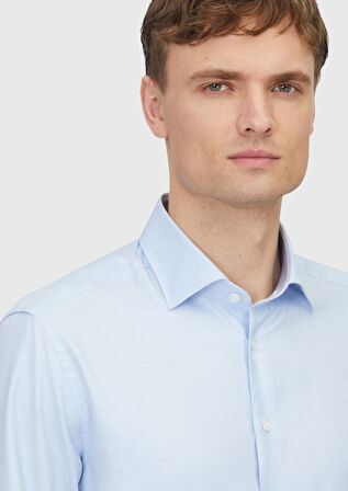 Açık Mavi Regular Fit Dokuma Klasik Pamuk Karışımlı Gömlek