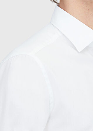 Beyaz Regular Fit Dokuma Klasik %100 Pamuk Gömlek