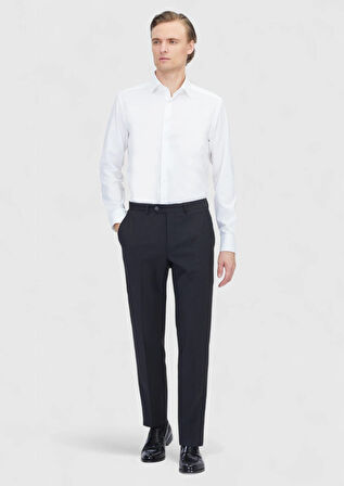 Beyaz Regular Fit Dokuma Klasik %100 Pamuk Gömlek