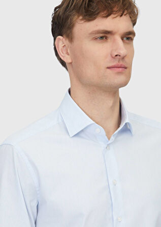 Açık Mavi Regular Fit Dokuma Klasik Pamuk Karışımlı Gömlek