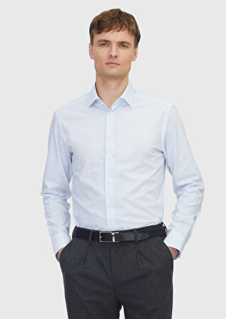 Açık Mavi Regular Fit Dokuma Klasik Pamuk Karışımlı Gömlek