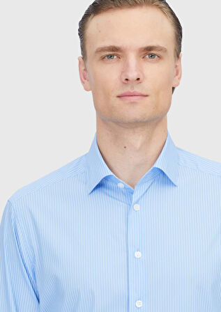 Açık Mavi Regular Fit Dokuma Klasik Pamuk Karışımlı Gömlek