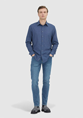 İndigo Casual Fit Dokuma Casual %100 Pamuk Gömlek