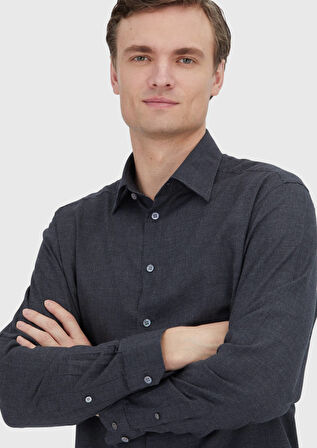 Antrasit Casual Fit Dokuma Casual %100 Pamuk Gömlek