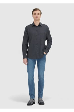Antrasit Casual Fit Dokuma Casual %100 Pamuk Gömlek