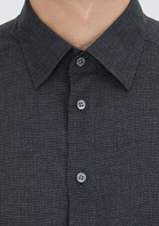 Antrasit Casual Fit Dokuma Casual %100 Pamuk Gömlek