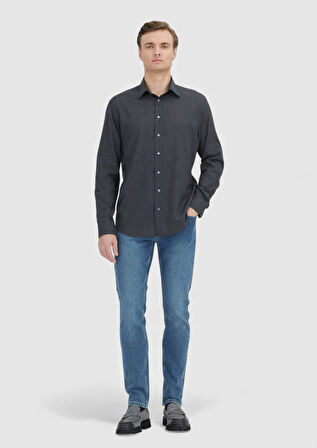 Antrasit Casual Fit Dokuma Casual %100 Pamuk Gömlek