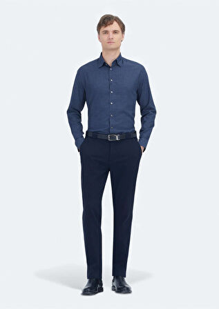 Açık Lacivert Kareli Casual Fit Dokuma Casual %100 Pamuk Gömlek