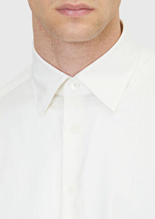 Ekru Düz Casual Fit Dokuma Casual İpek Karışımlı Gömlek