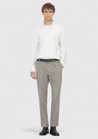 Ekru Düz Casual Fit Dokuma Casual İpek Karışımlı Gömlek