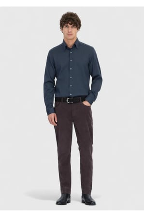 Antrasit Düz Casual Fit Dokuma Casual İpek Karışımlı Gömlek