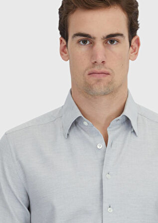 Açık Gri Desenli Casual Fit Dokuma Casual %100 Pamuk Gömlek