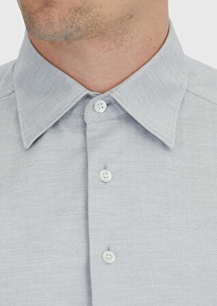 Açık Gri Desenli Casual Fit Dokuma Casual %100 Pamuk Gömlek