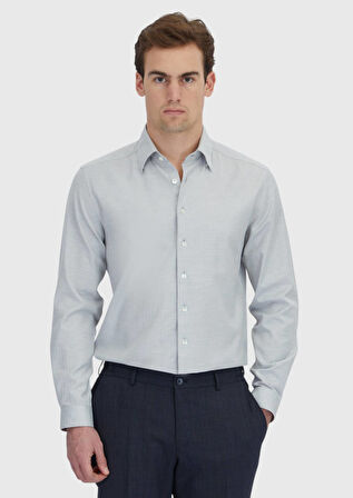 Açık Gri Desenli Casual Fit Dokuma Casual %100 Pamuk Gömlek