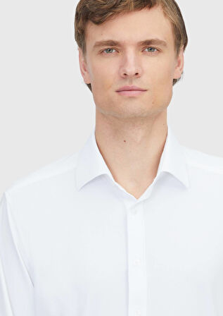 Beyaz Düz Regular Fit Dokuma Klasik Gömlek