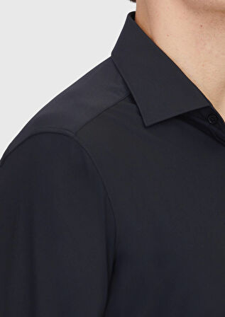 Siyah Düz Regular Fit Dokuma Klasik Gömlek