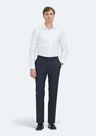 Beyaz Desenli Regular Fit Dokuma Klasik %100 Pamuk Gömlek