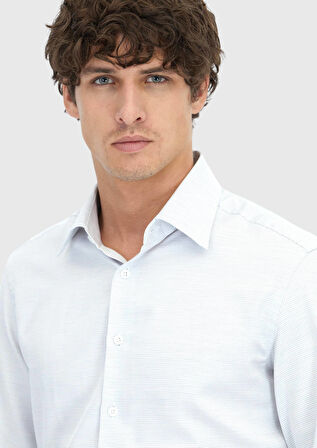 Açık Gri Desenli Regular Fit Dokuma Klasik %100 Pamuk Gömlek