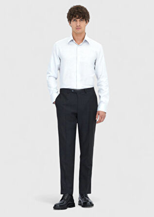 Açık Gri Desenli Regular Fit Dokuma Klasik %100 Pamuk Gömlek