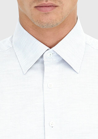 Açık Gri Desenli Regular Fit Dokuma Klasik %100 Pamuk Gömlek