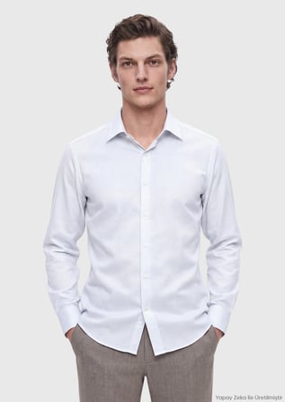 Açık Gri Desenli Regular Fit Uzun Dokuma Klasik %100 Pamuk Gömlek